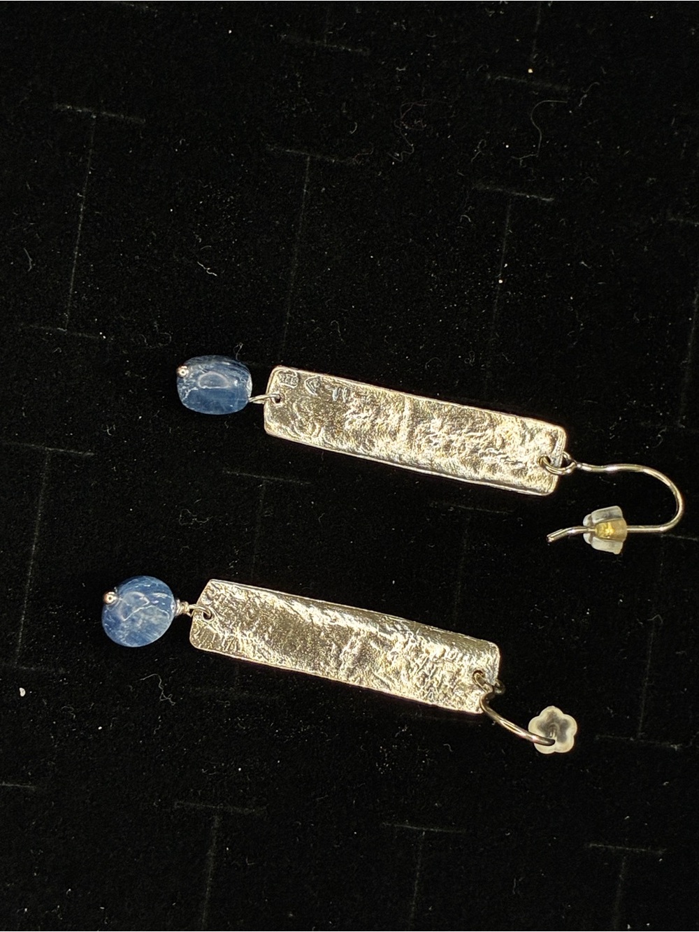 Silpada’s Sterling Silver Textured Bar Earrings with Blue lapis stone Accent,new